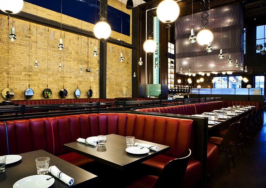 The east side of the Carbon Bar dining room at dusk