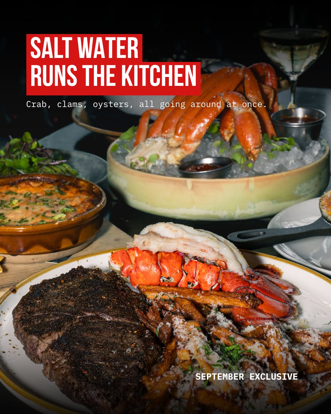 The Carbon Bar September cold-water menu with lobster, crab, clams and oysters